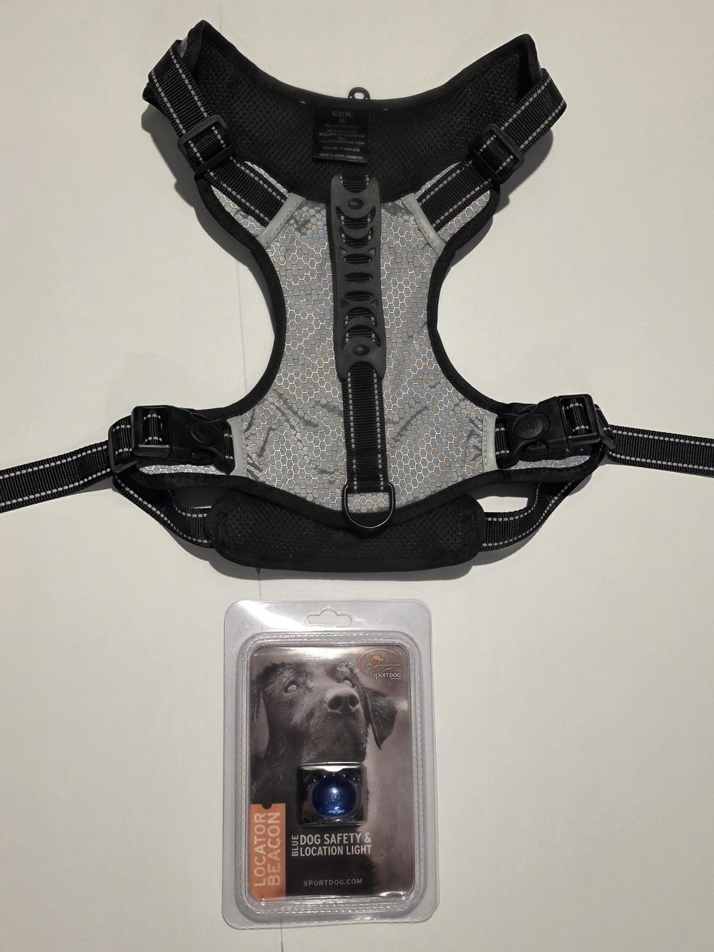 Reflective Gray Dog Harness with Blue Locator Beacon - NWOT